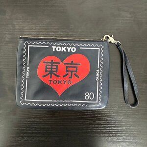 Rebecca Minkoff blue leather Tokyo stamp wristlet clutch